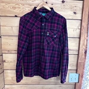 HippyTree Nomad Division Mens Small Purple Black Plaid Flannel Snap Front Shirt